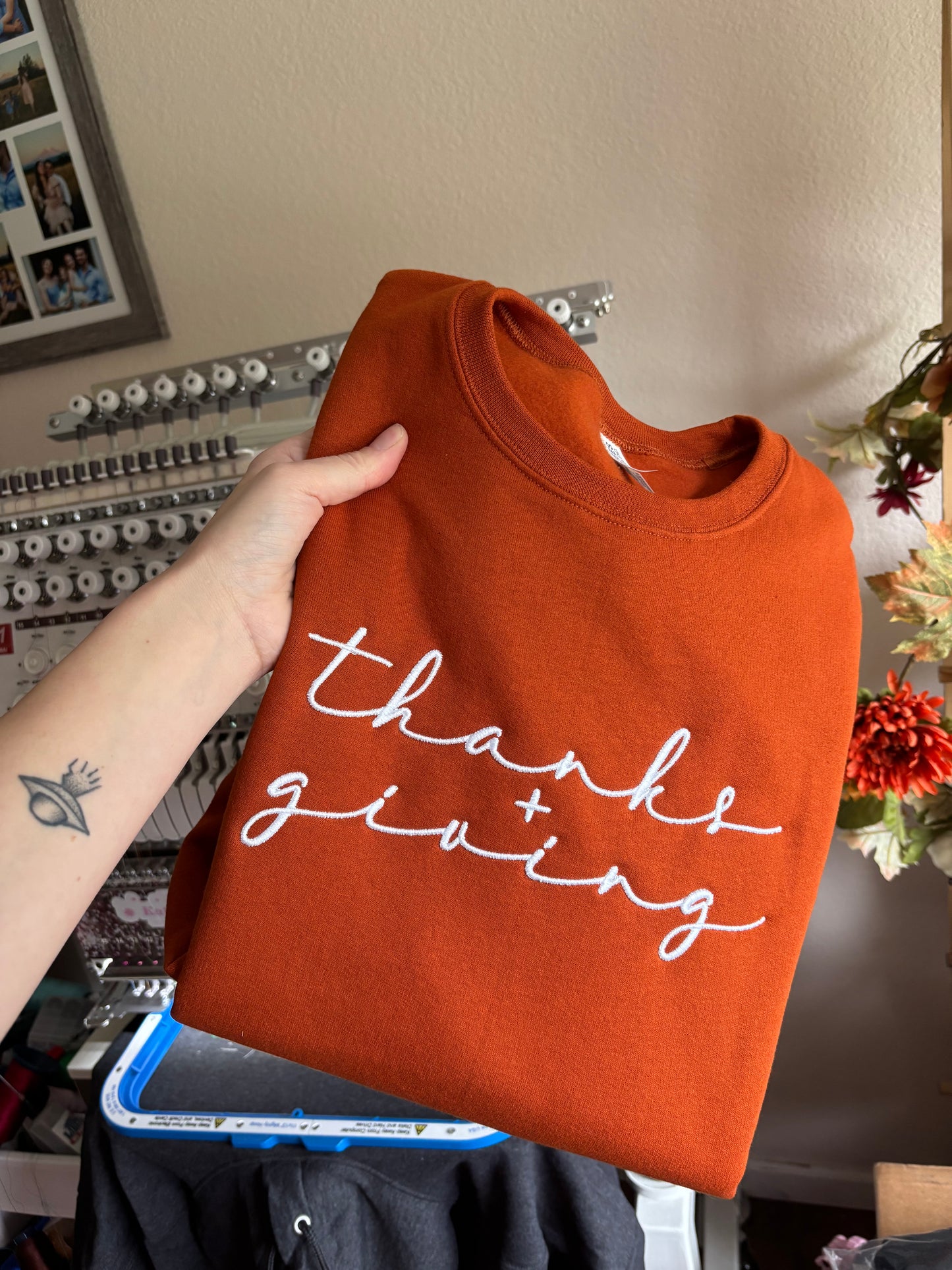Thanks & Giving Puff Embroidered Crewneck