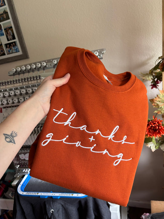 Thanks & Giving Puff Embroidered Crewneck
