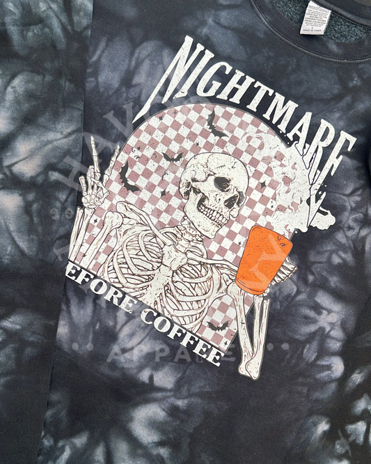 Nightmare Before Coffee Black Tie-Dye Crewneck